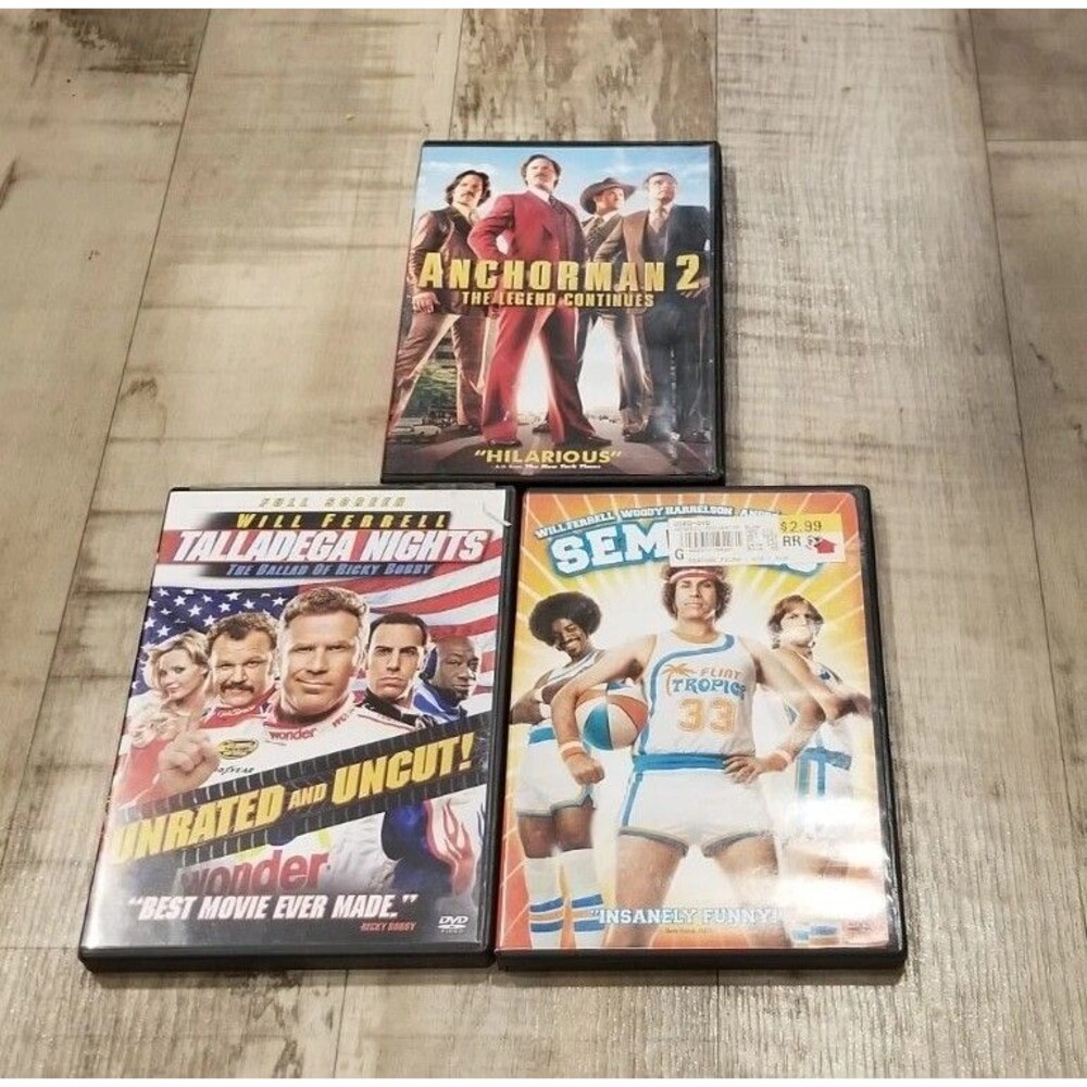 3 DVD Lot Will Ferrell Reilly Talladega Nights Anchorman 2 Semi Pro Vg Comedy